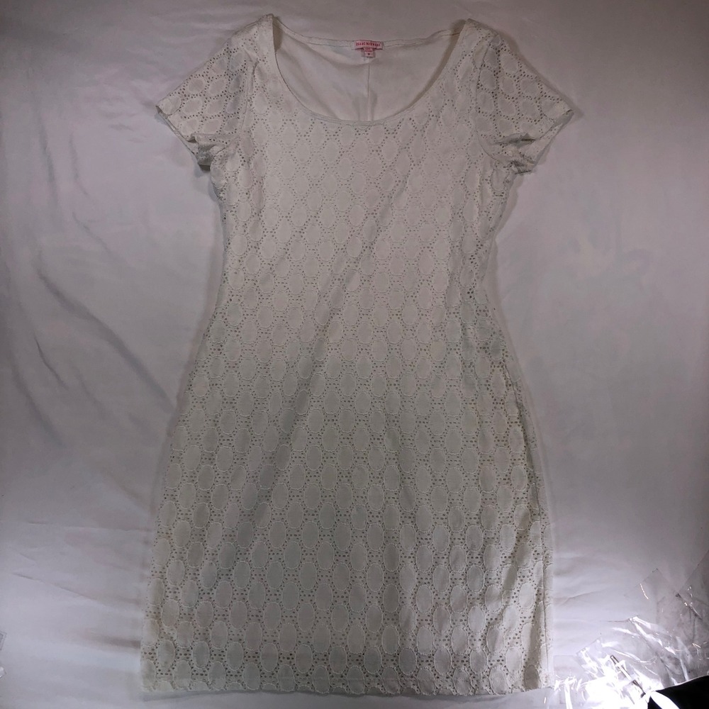 Isaac Mizrahi White Lace Sheath Dress Short Sleeve Scoop Neck Size M